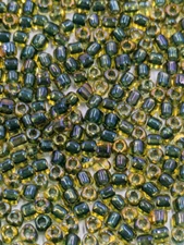 TOHO Vintage Glass Beads Clear Amber Metallic Iris Green Lined 10/0 8.5g BB98-29
