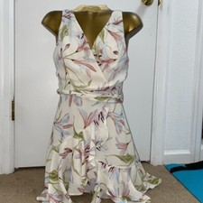 floral asymmetrical dress Vintage Deep V Neck Ruffle