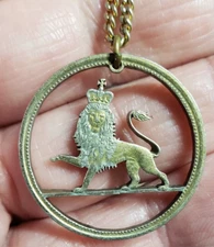 Hand Cut Coin Crowned English Lion Pendant Jewelry Vintage Easter Gift