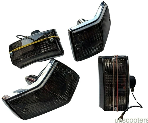 ukscooters VESPA CHROMED  4 INDICATORS FULLY SMOKED LENS REAR FRONT PX LML T5