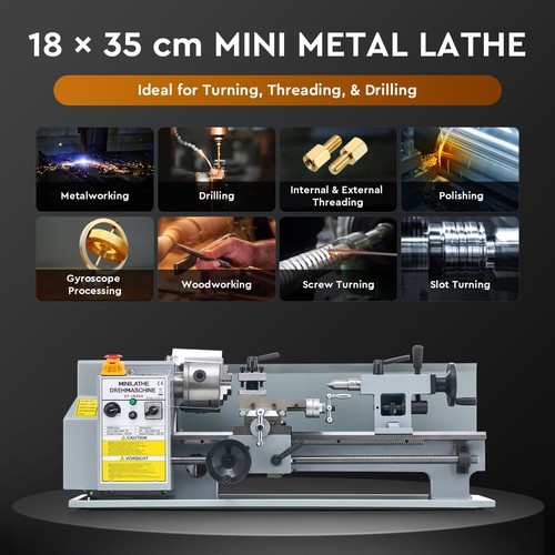 CREWORKS Mini Metal Lathe 18x35cm 550W DC Motor 2500rpm LCD Display 3-Jaw Chunk - Picture 2 of 8