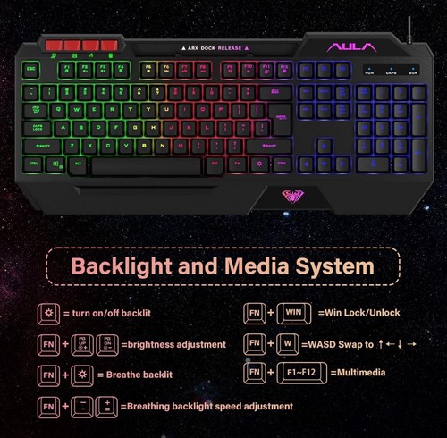NEW AULA Gaming Keyboard Mouse Headset and Mousepad RGB LED Backlit Bundle Set - Picture 2 of 12