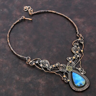 Gift For Her Copper Labradorite Wire Wrapped Flower Adjustable Necklace 18.0''