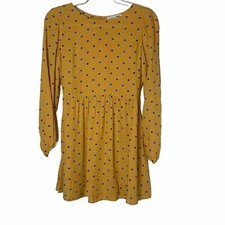 Reformation Jeans Women's Long Sleeve Angie Mini Dress Size XS Yellow Dotted