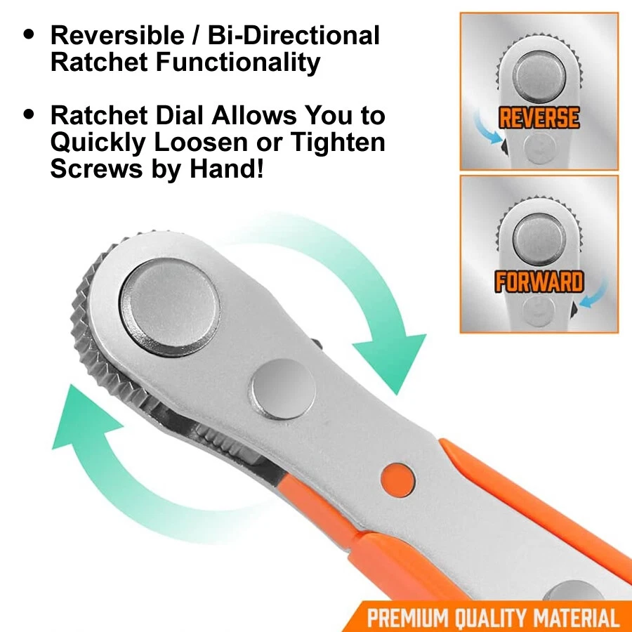 2X Ratcheting Right Angle Screwdriver Hex Drive 90 Degree Offset+10pc Bits Set!