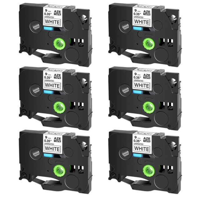 6PK Compatible with Brother P-Touch TZ-221 Black on White Label 9mmx8m Tape