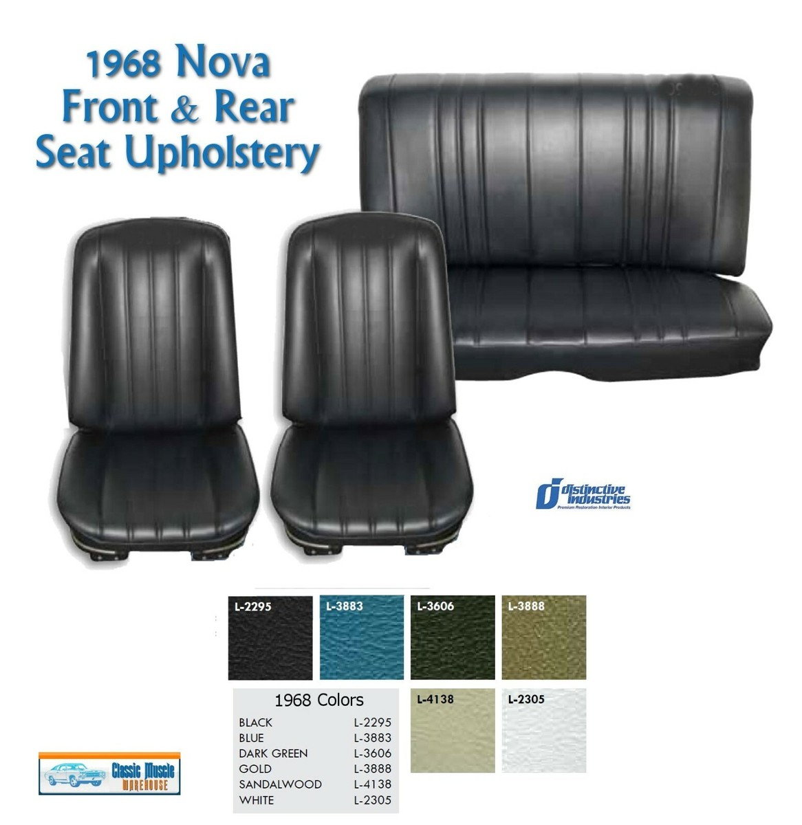ベッド 1968 Nova Bucket & Rear Bench Seat Upholstery in Your Choice of