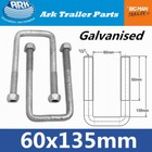2x ARK Galvanised Square U Bolts 60x135mm Arm Length with 50mm Thread