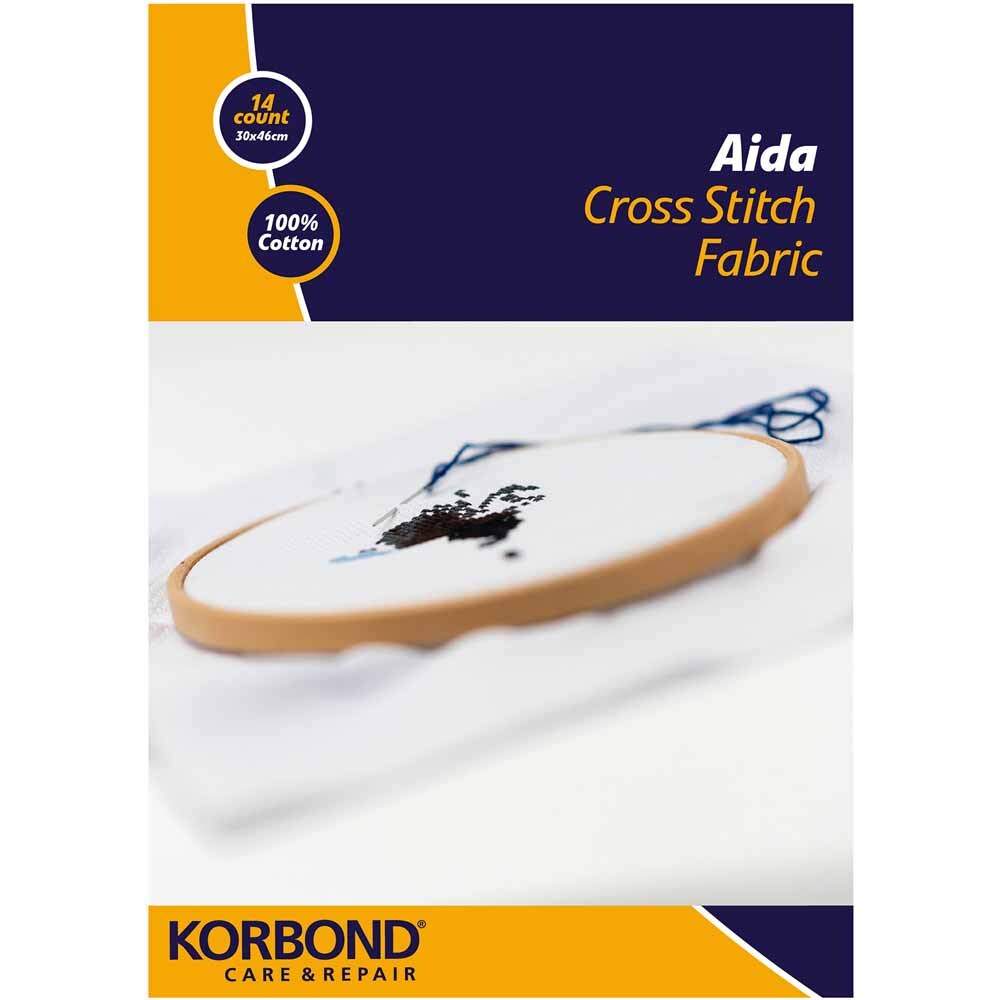 Korbond Aida Cross Stitch Fabric - 30cm x 46cm - 100% Cotton - 14 Count