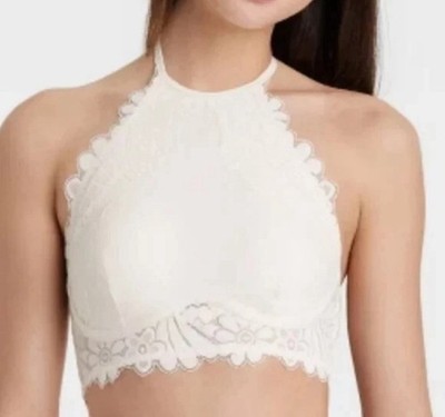 NWT Colsie White (L) High Neck Crochet Lace Bralette Top Size L