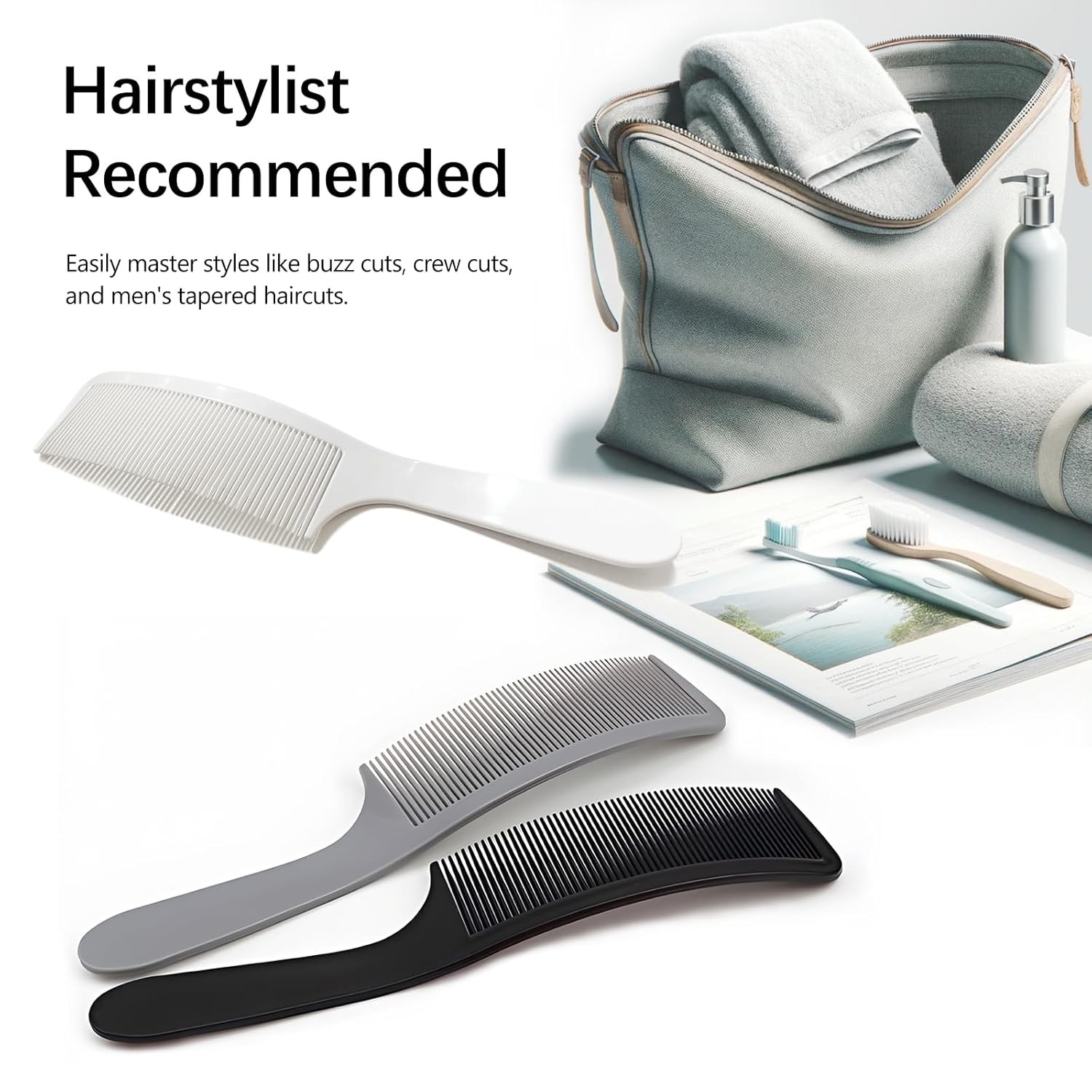 3-Piece Curved Barber Clipper Comb Set, Flat Top Design