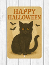 SPOOKY BLACK CAT HAPPY HALLOWEEN CUSTOM 8"X12" METAL WALL SIGN OFFICE HOME DECOR