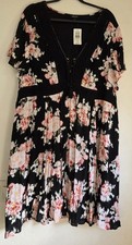 Torrid Mini Gauze Lace-Up Boho Dress size-4 Black Floral Rose  Short Sleeve