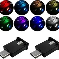 2 PCS USB Type C LED Ambient Light, 8 Color Car RGB USB LED Decoration Night Lam