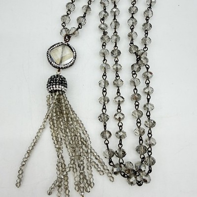 Vtg Crystal Tassel Necklace Gray Iridescent Wow Pretty