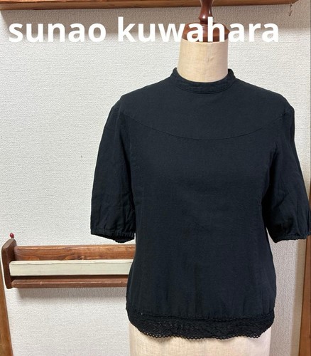 sunao kuwahara Black 5/8 Sleeve Blouse with Lace Detail Size M