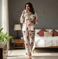 Women  s Indian Cotton Sleepwear Hand Block Floral Print Pajama Lounge Wear