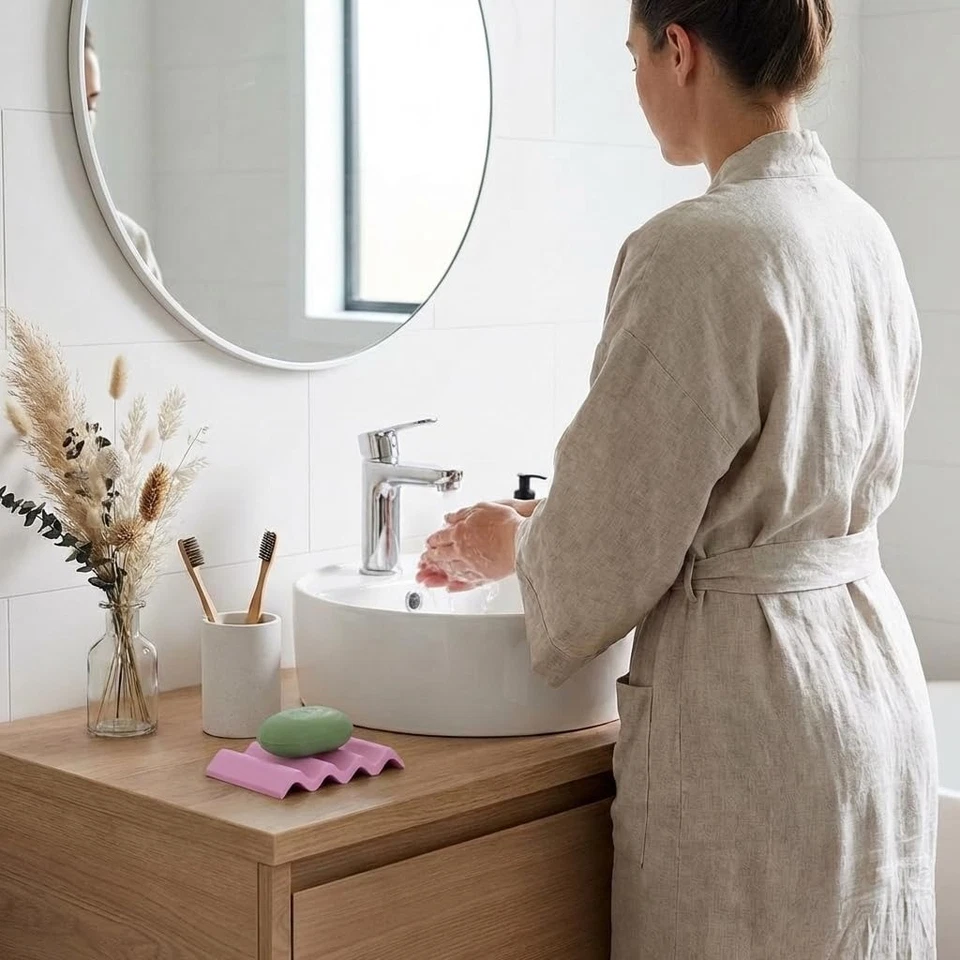 Porte Savon Salle de Bain Rose en Bioplastique - Made in France - Photo 2/4