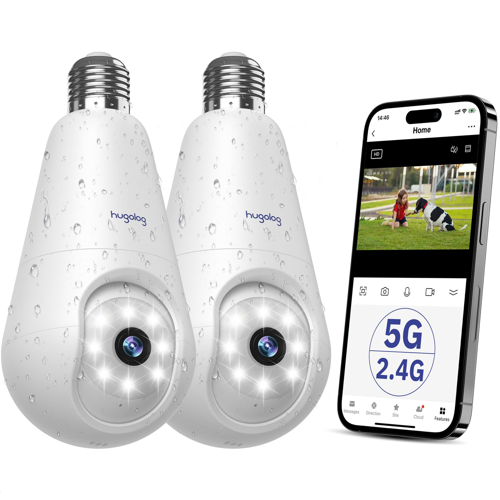 2K 3MP Light Bulb Security Camera 5G& 2.4GHz WiFi, 360° Wireless Outdoor Indo...