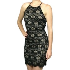 NWT Monteau Black Lace Strappy Sleeveless Mini Dress Nude Lining Women's Small