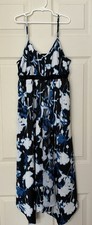 Women’s Simply Vera Wang Black Blue White Floral Dress Sleeveless Empire Waist