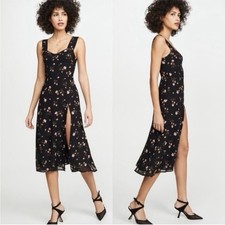 Reformation Fulton Midi Dress Romy Black Pink Floral Print Leg Slit Size 2