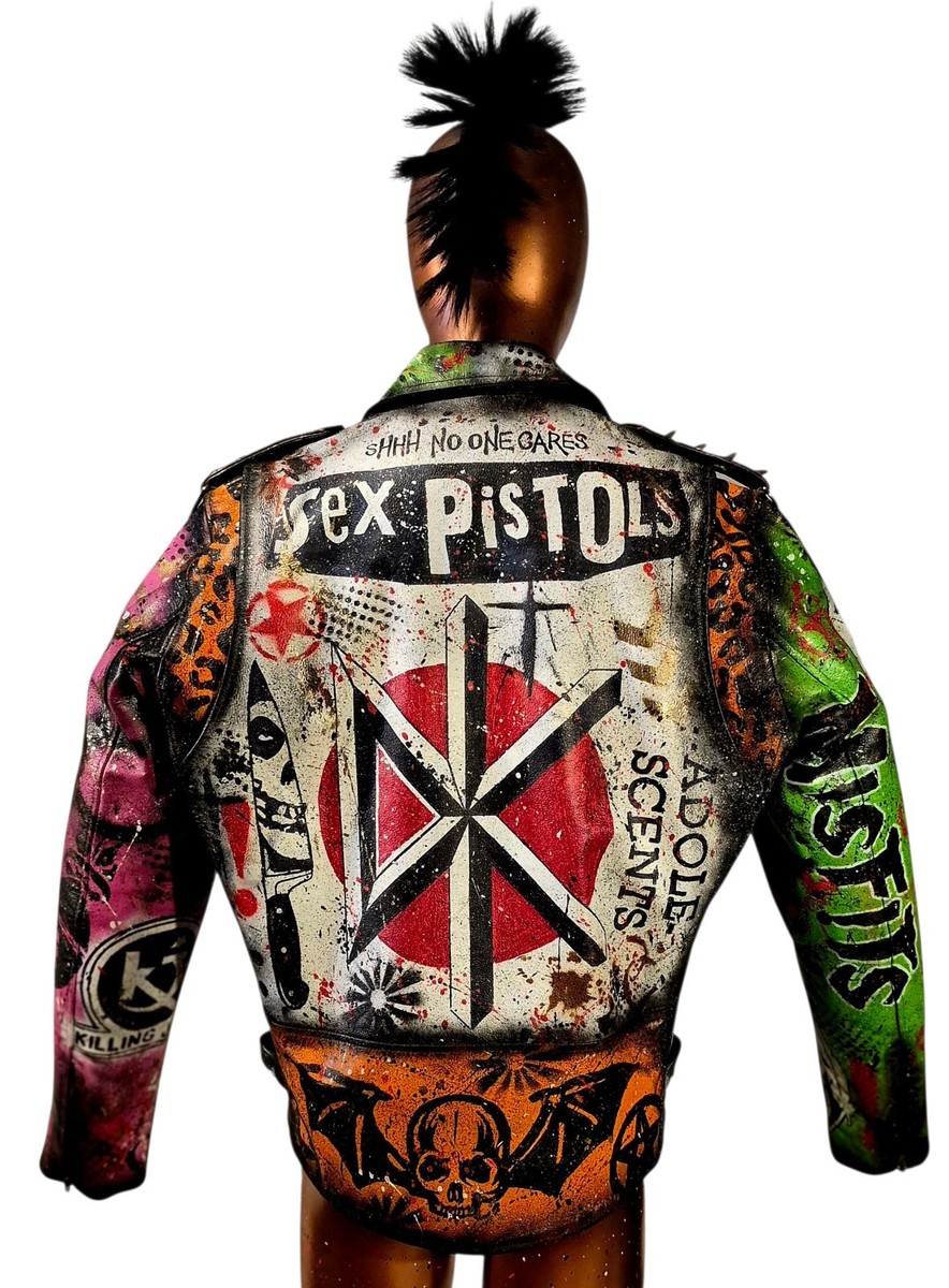 Vintage Leather Hand Painted Bespoke Punk Rock Jacket UK Made All