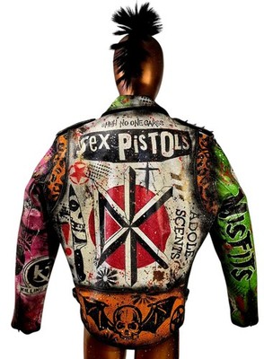 ジャケット・アウター archive grunge real leather jacket punk Vintage Leather Hand Painted Bespoke Punk Rock Jacket UK Made All