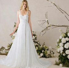 Chiffon Boho Wedding Dresses Lace Side Split Gowns Lace Applique Bridal Dresses