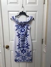 Bisou Bisou Michele Bohbot Women's Dress Size 2 White/Blue Evening Cocktail