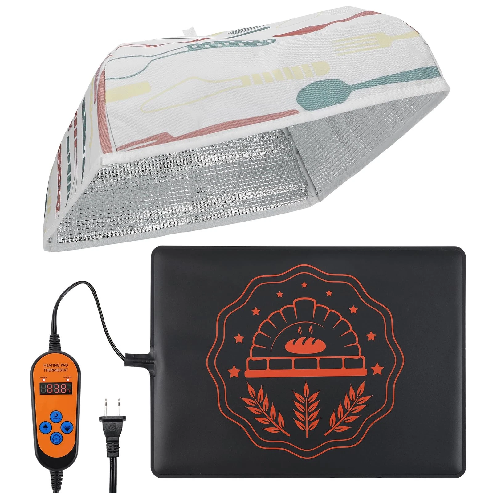 Thermostat Sourdough Warming Mat with Cover for Winter 11.8"x15.7", Black
