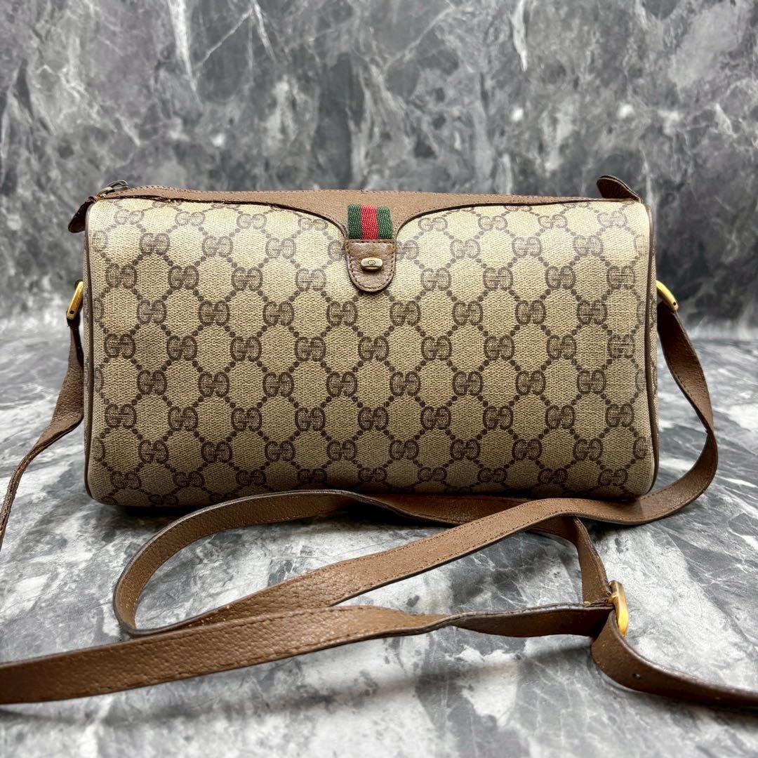 GUCCI Shoulder Bag PVC Leather Beige Brown Vintage Old Gucci Women Italy  thumbnail 2