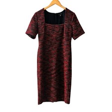 Ann Taylor Tweed Square Neck Short Sleeve Sheath Dress Size 6 Red Multi