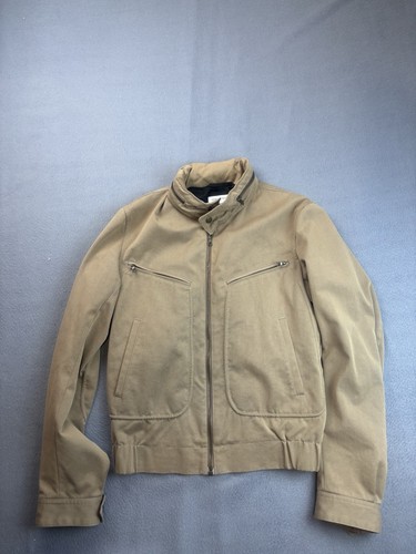 DRIES VAN NOTEN Mens Full Zip Bomber Jacket Size Small Tan Canvas Casual Hooded