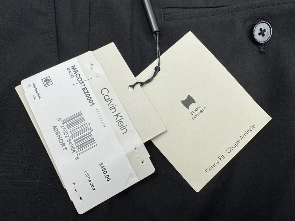 $200 NUEVO CALVIN KLEIN Hombres 34x30 Negro Ajustado Elástico Vestido Pantalones/Pantalones Foto 3 de 4