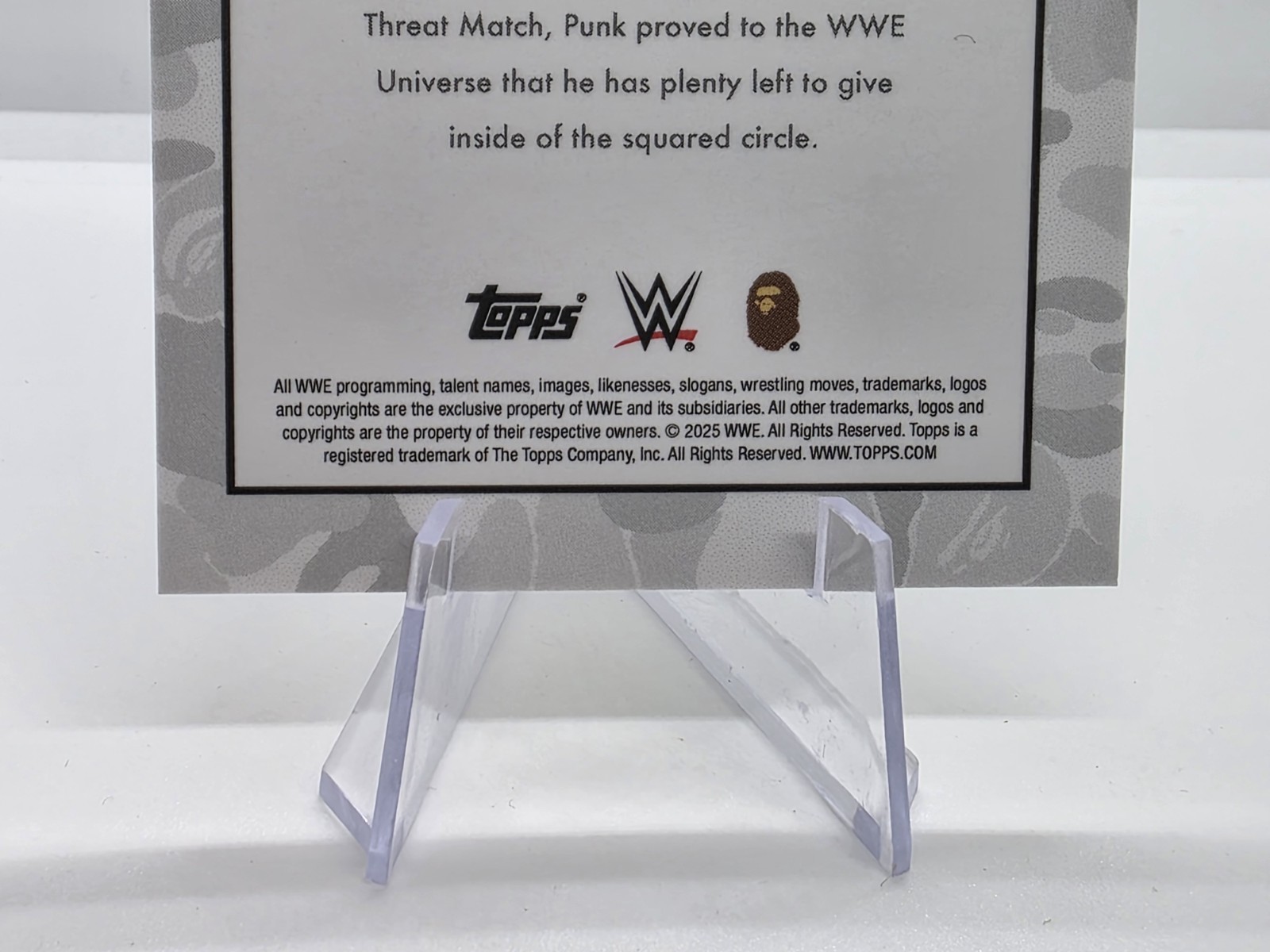 CM Punk 2025 Topps WWE x Bape Black & White Camo /50 thumbnail 7