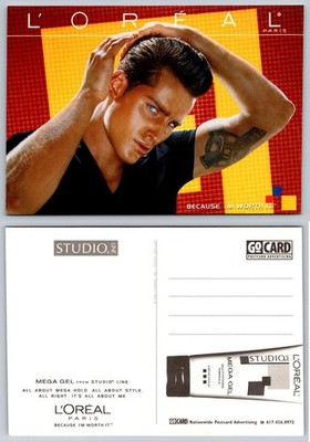 1999 L'Oréal Studio Line Mega Gel Advertising Postcard Male Model Tattoo