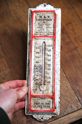 Vintage Meat Market Butcher Metal Thermometer farm livestock Advertising sign