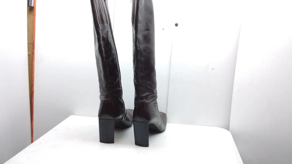 Colin Stuart Para Mujer Cuero Marrón Tacones Altos Botas Medianas Cremallera Zapatos Informales 8M Foto 3 de 4