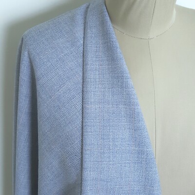 3.22 yds Imported Luxury Glen Plaid Wool Blue Gray Suiting Fabric 59'' x 116''