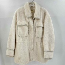 Maeve By Anthropologie Size L Ivory Cinched Waist Faux Fur Coat