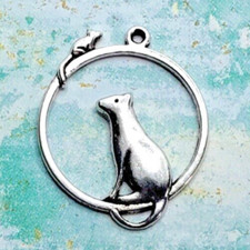 12 pieces - Antique Silver Cat Mouse Tibetan Silver Charms Pendants Dangles