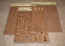 Creative Imaginations Artistic Scrapper Cork Alphabet/Number Sticker Lot of 3