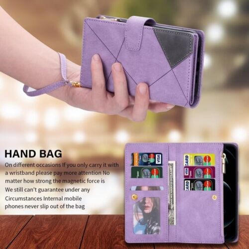 For iPhone 16 15 14 13 12 11 Pro Max Plus Leather Zipper Wallet Case Flip Cover - Picture 14 of 73