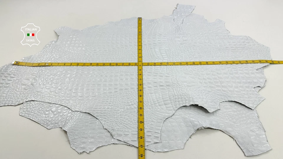 WHITE SHINY ALLIGATOR CROCODILE PRINT ON Lamb Leather 2 skins 10sqf 0.8mm #C4032 - Image 4 of 4