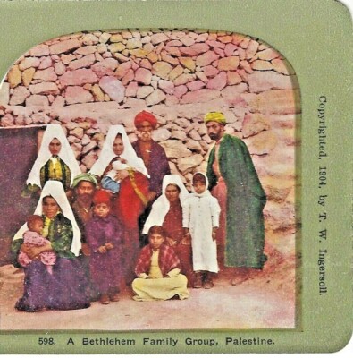 A Bethlehem Family Group, Palestine, Holy Land, 1904 Color Stereoview Card