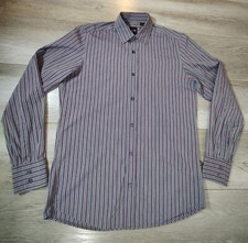 Hugo Boss Dress Shirt Reg Fit Men's Size Small Purple Gray Striped Long Sleeve