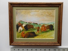 George Catlin BUFFALO CHASE, BULLS BATTLE MEN AND HORSES 8x10 framed 2.1 718
