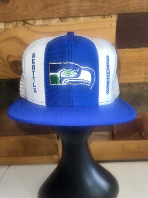 Vintage 80s Seattle Seahawks NFL Football Blue Snapback Hat AJD Lucky Stripes