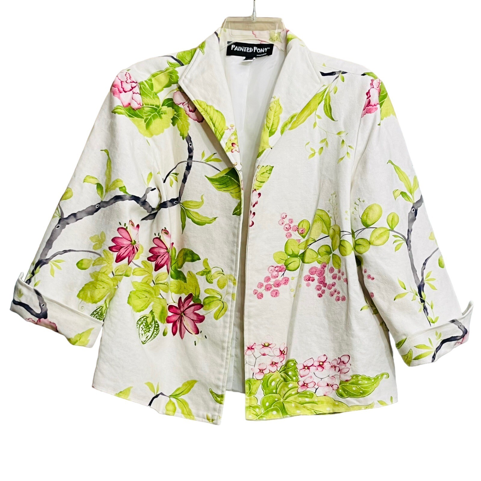 Giacca blazer floreale misto fodera pony dipinto unico USA taglia M